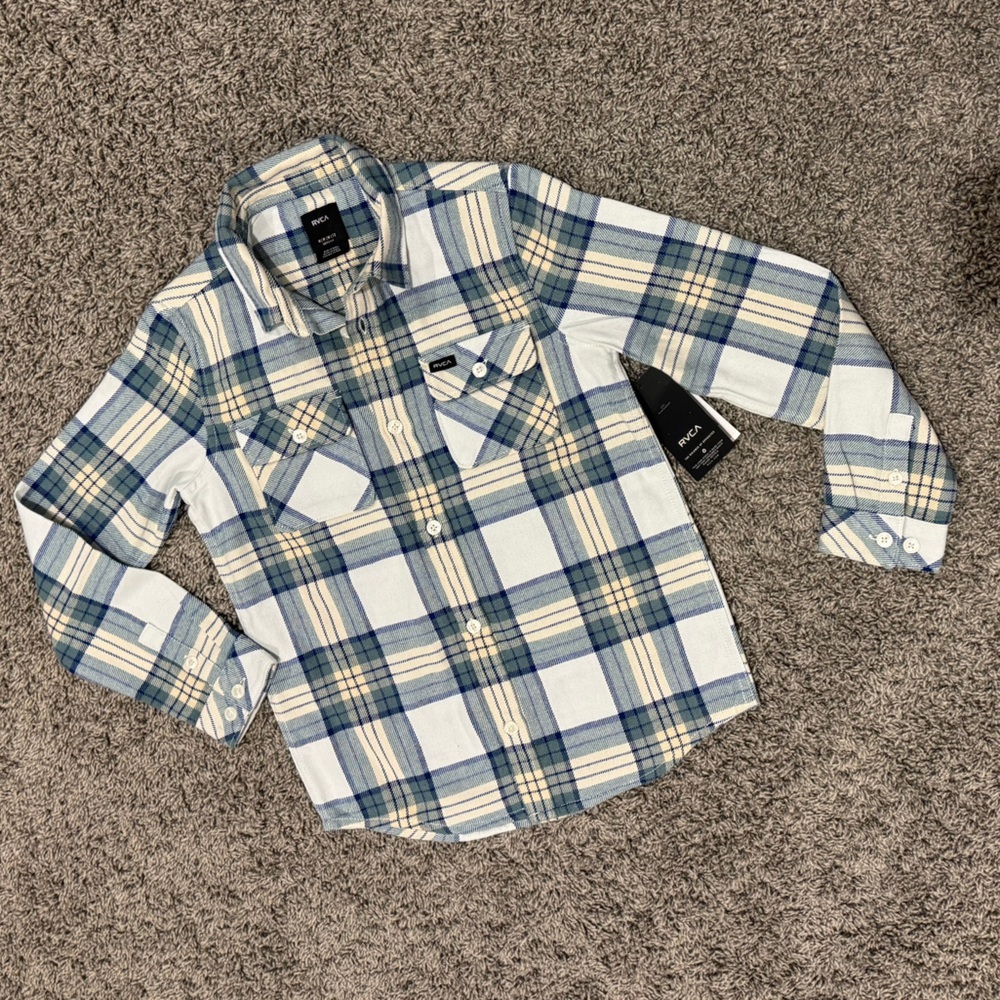NWT RVCA boys work flannel, size Medium